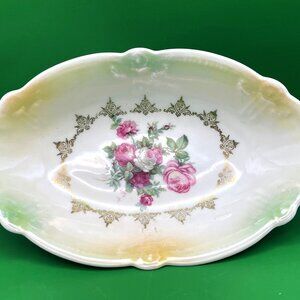 Schumann Bavaria Eleanor Oval Serving Bowl 8" Floral Gold Trim Vintage Germany